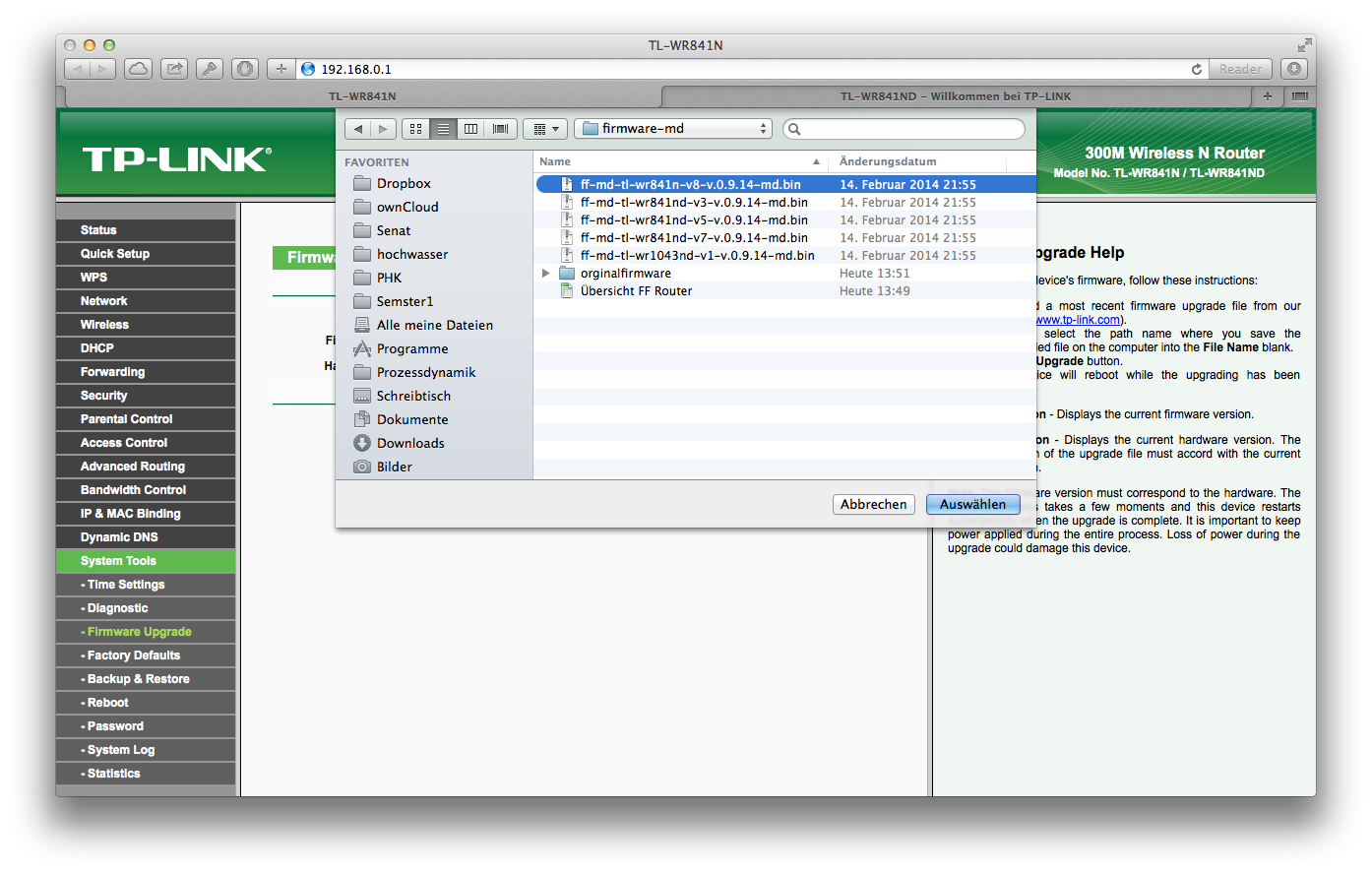 Firmware Auswahl
